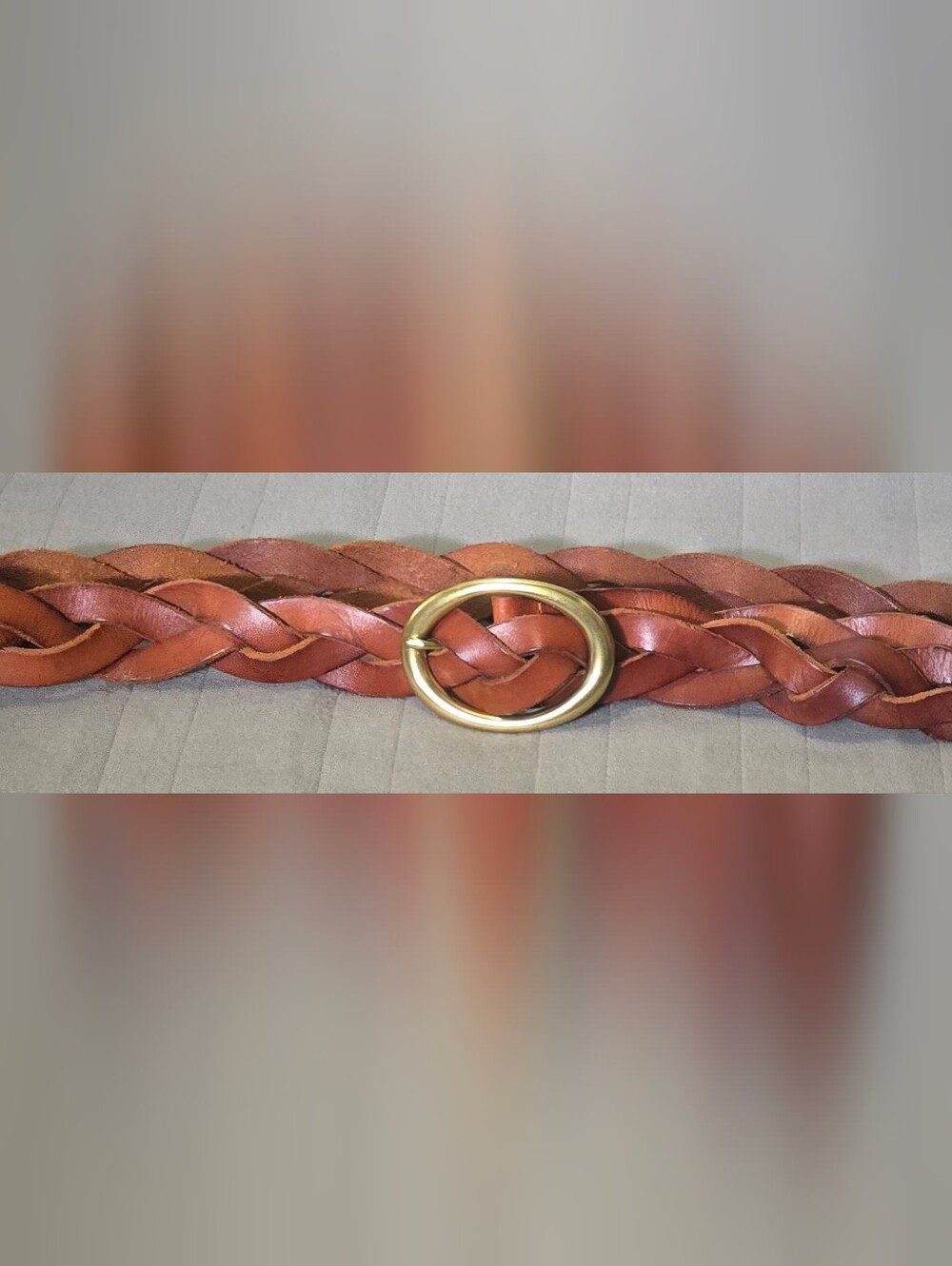 Braided Leather Belt with Gold Ring Buckle - Brown